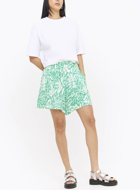 Green Floral Drapey Shorts 24
